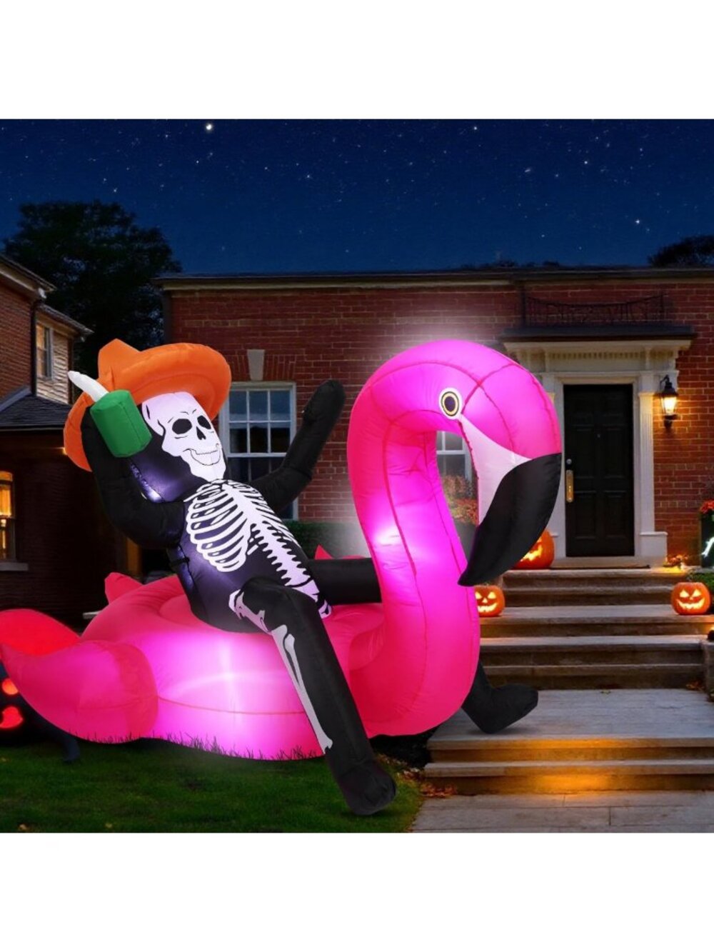 8ft Halloween Inflatable Skeleton Flamingo Decoration - Spooky Yard Decor